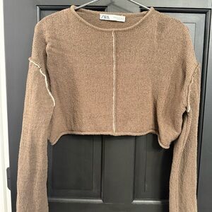 Zara Brown/Olive Knit Crop Sweater